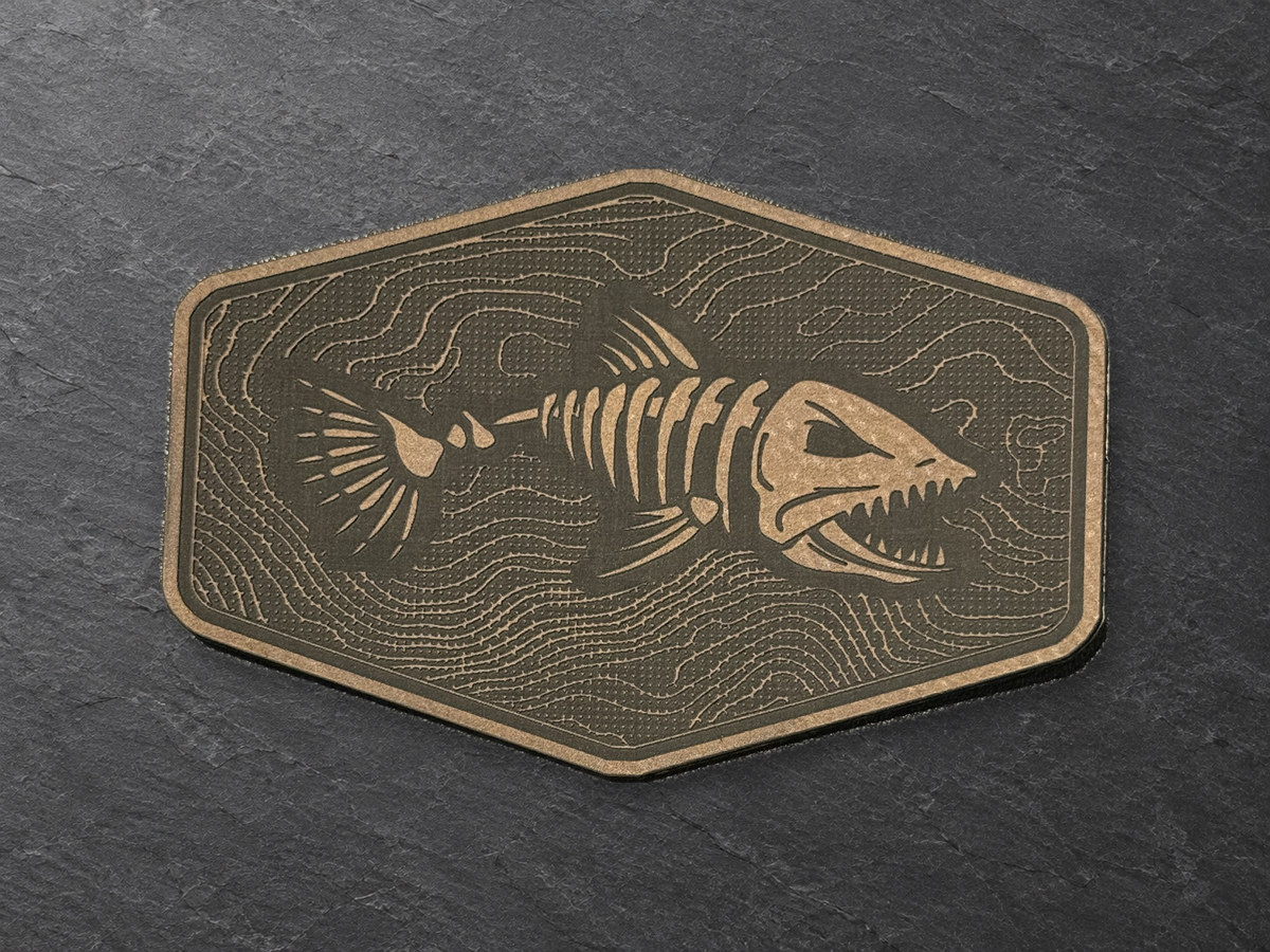 Fish skeleton topo patch, dark hexagonal patch
