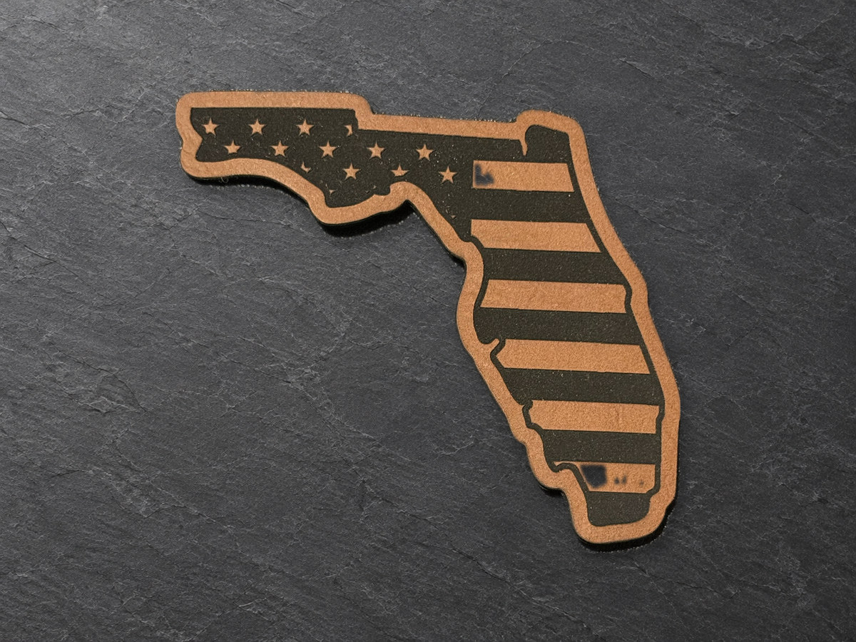 Florida flag patch, copper state-shaped finish