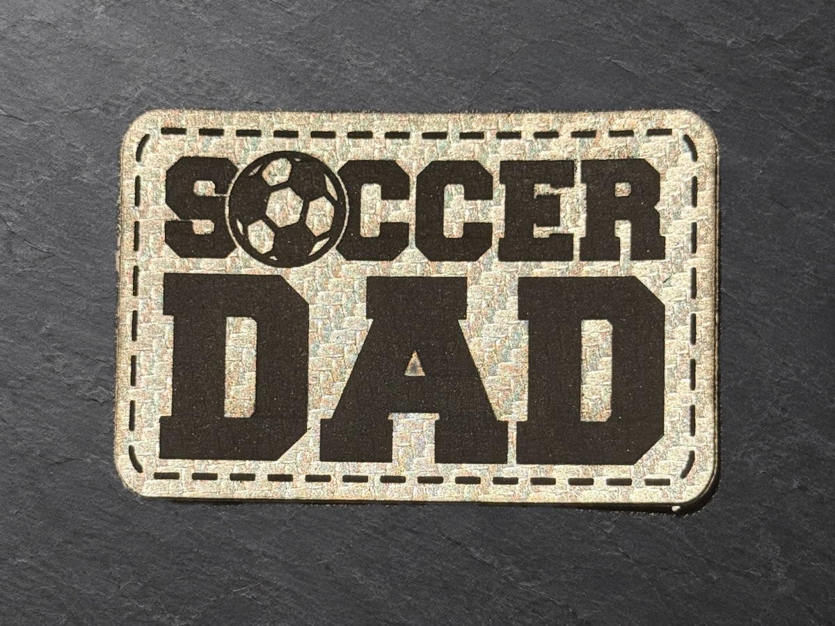 Soccer Dad patch, light silver finish